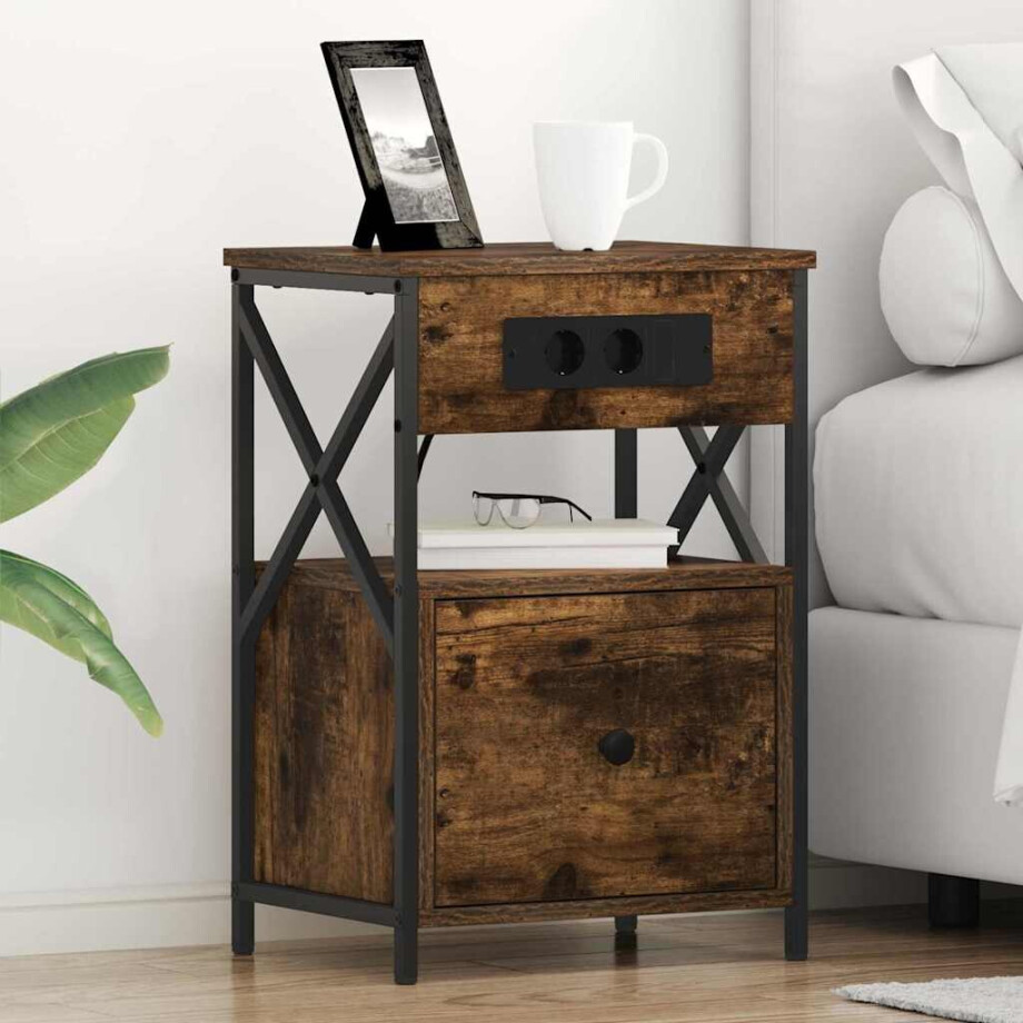 vidaXL Nachtkastje met lade Gerookt eiken 40 x 31 x 60 cm Bewerkt hout vidaXL Nachtkastje met lade Gerookt eiken 40 x 31 x 60 cm Bewerkt hout afbeelding 1