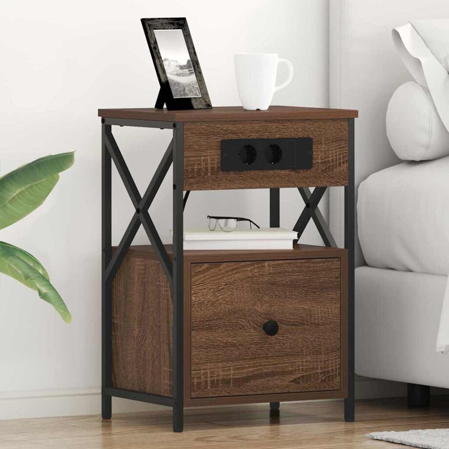 vidaXL Nachtkastje met lade Bruin Eiken 40 x 31 x 60 cm Bewerkt hout afbeelding 1