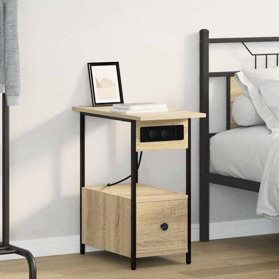vidaXL Nachtkastje met lade Sonoma Eiken 60 x 30 x 61 cm Bewerkt hout afbeelding 1