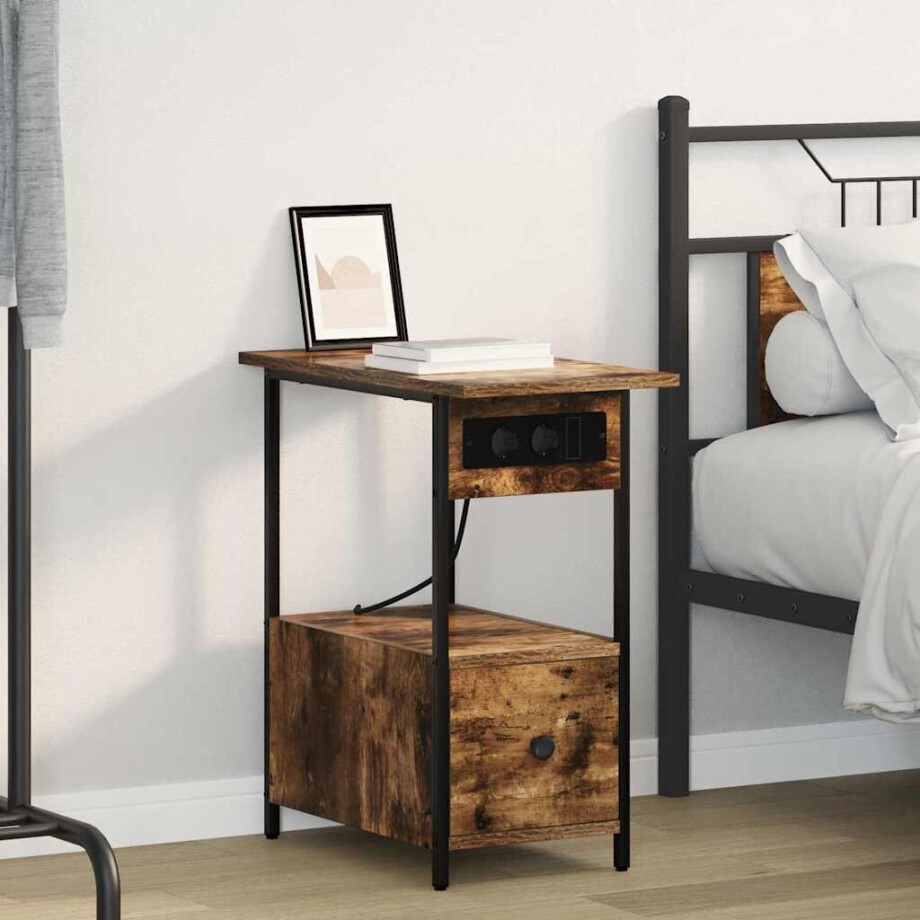 vidaXL Nachtkastje met lade Gerookt eiken 60 x 30 x 61 cm Bewerkt hout vidaXL Nachtkastje met lade Gerookt eiken 60 x 30 x 61 cm Bewerkt hout afbeelding 1