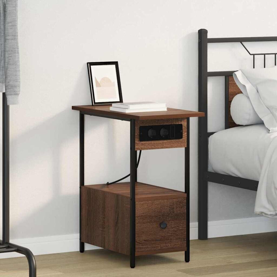 vidaXL Nachtkastje met lade Bruin Eiken 60 x 30 x 61 cm Bewerkt hout afbeelding 1
