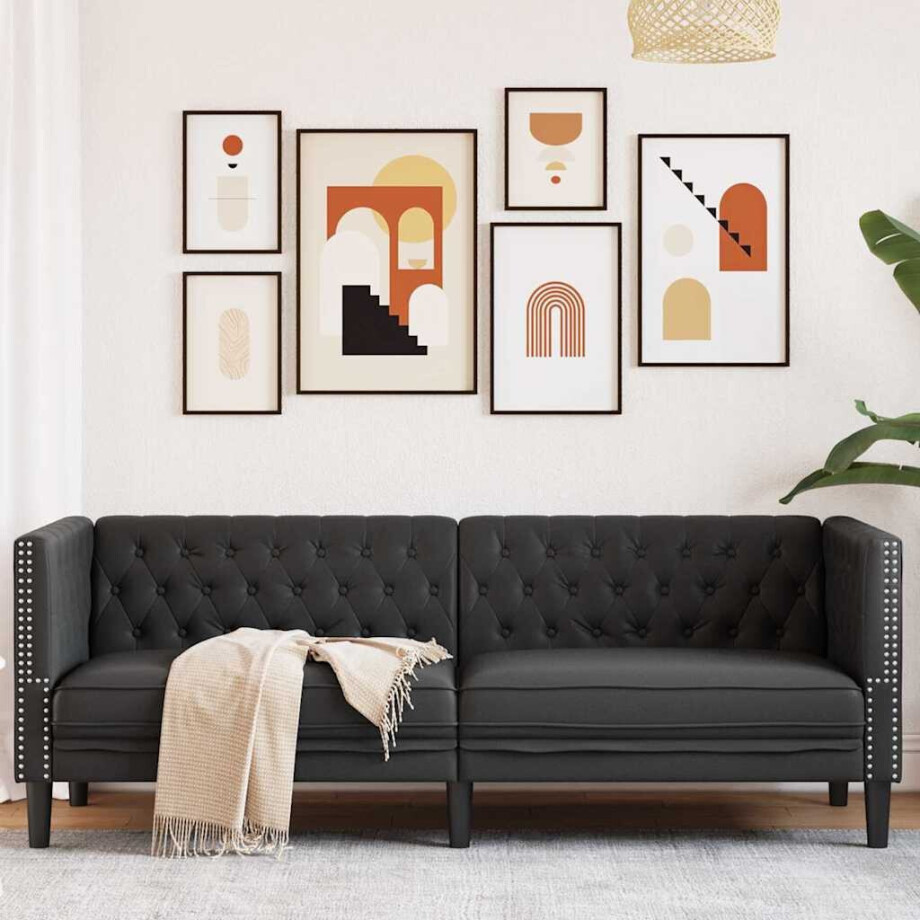vidaXL Chesterfieldbank Geruit Zwart 194 x 74.5 x 70.5 cm Kunstleer vidaXL Chesterfieldbank Geruit Zwart 194 x 74.5 x 70.5 cm Kunstleer afbeelding 1