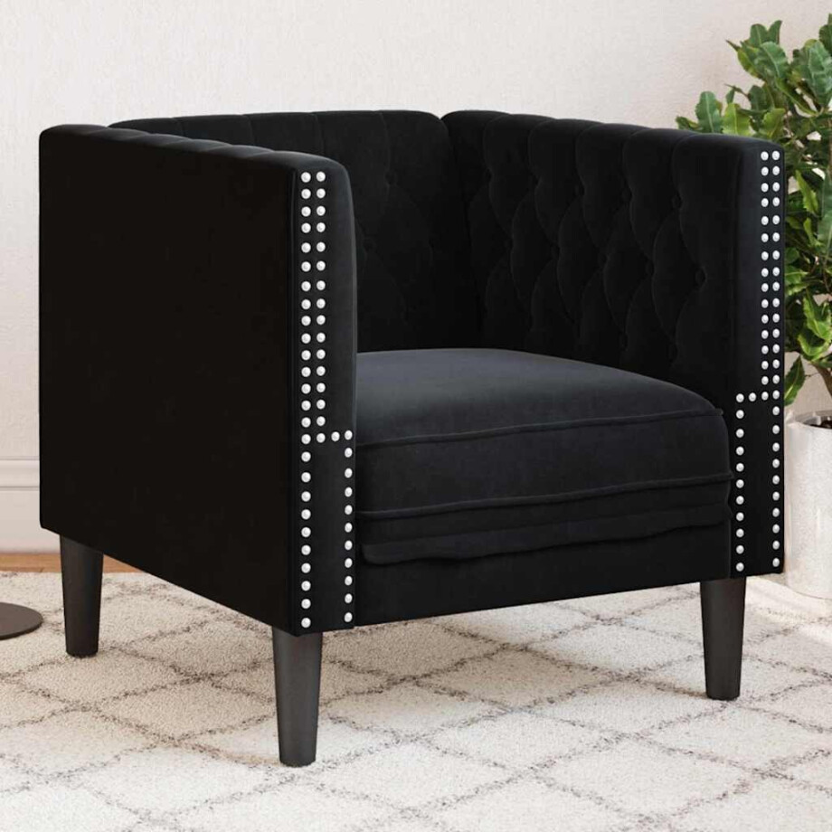 vidaXL Bank Zwart 74,5 x 71 x 70,5 cm Fluweel afbeelding 1