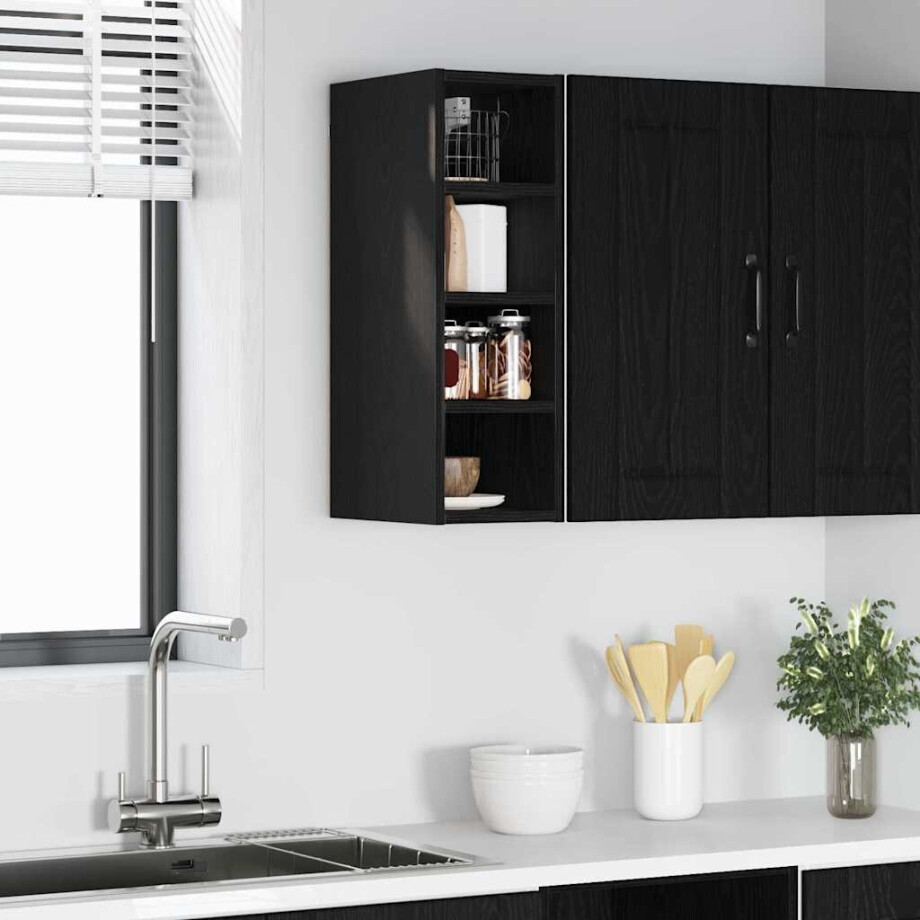 vidaXL Hangkast met plank Zwart eiken 20 x 29,5 x 60 cm Bewerkt hout afbeelding 1