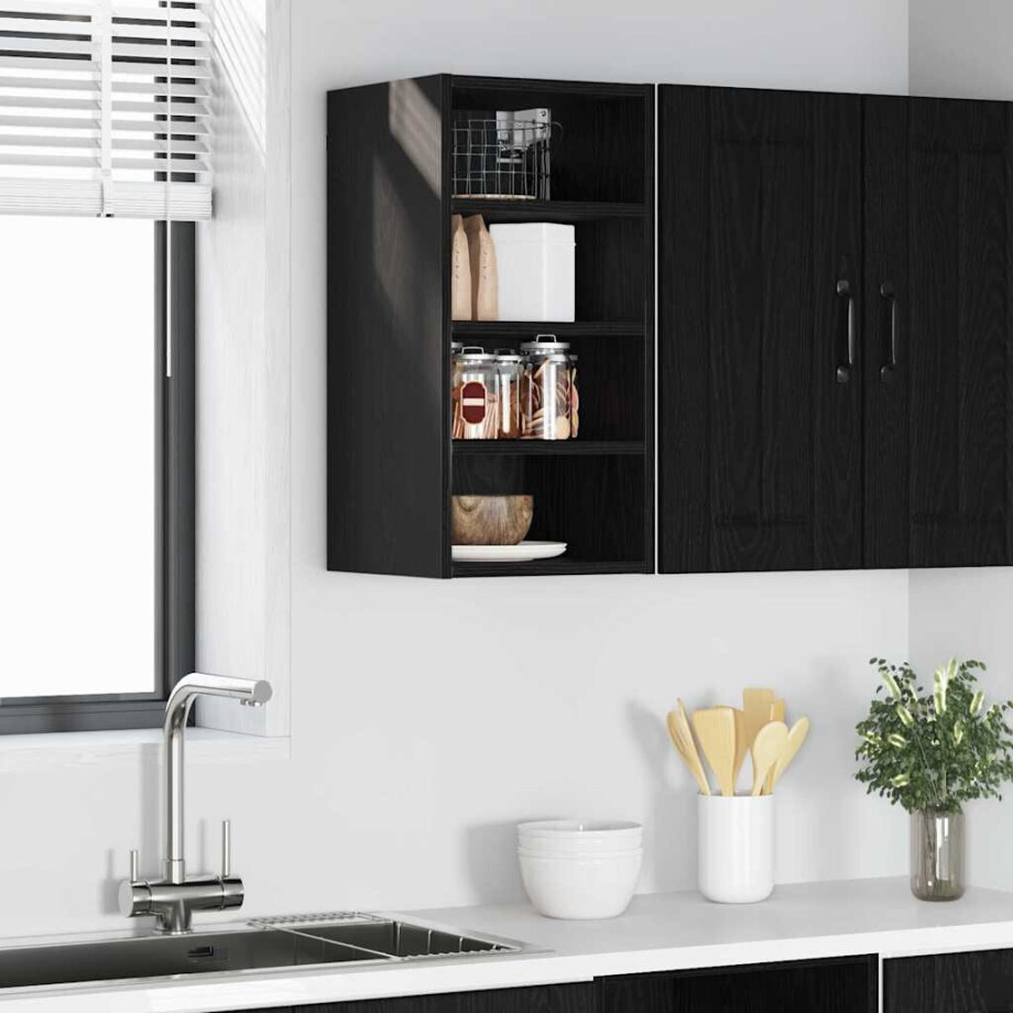vidaXL Hangkast met plank Zwart eiken 30 x 29,5 x 60 cm Bewerkt hout vidaXL Hangkast met plank Zwart eiken 30 x 29,5 x 60 cm Bewerkt hout afbeelding 1