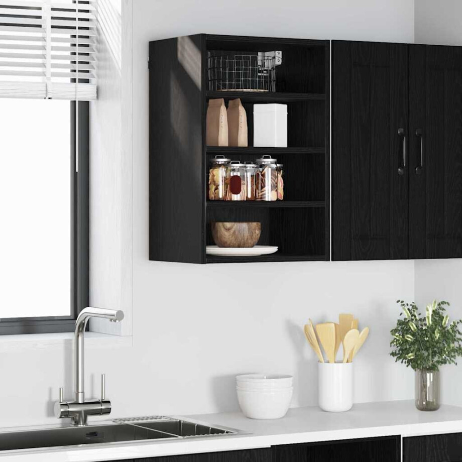 vidaXL Hangkast met plank Zwart eiken 40 x 29,5 x 60 cm Bewerkt hout vidaXL Hangkast met plank Zwart eiken 40 x 29,5 x 60 cm Bewerkt hout afbeelding 1