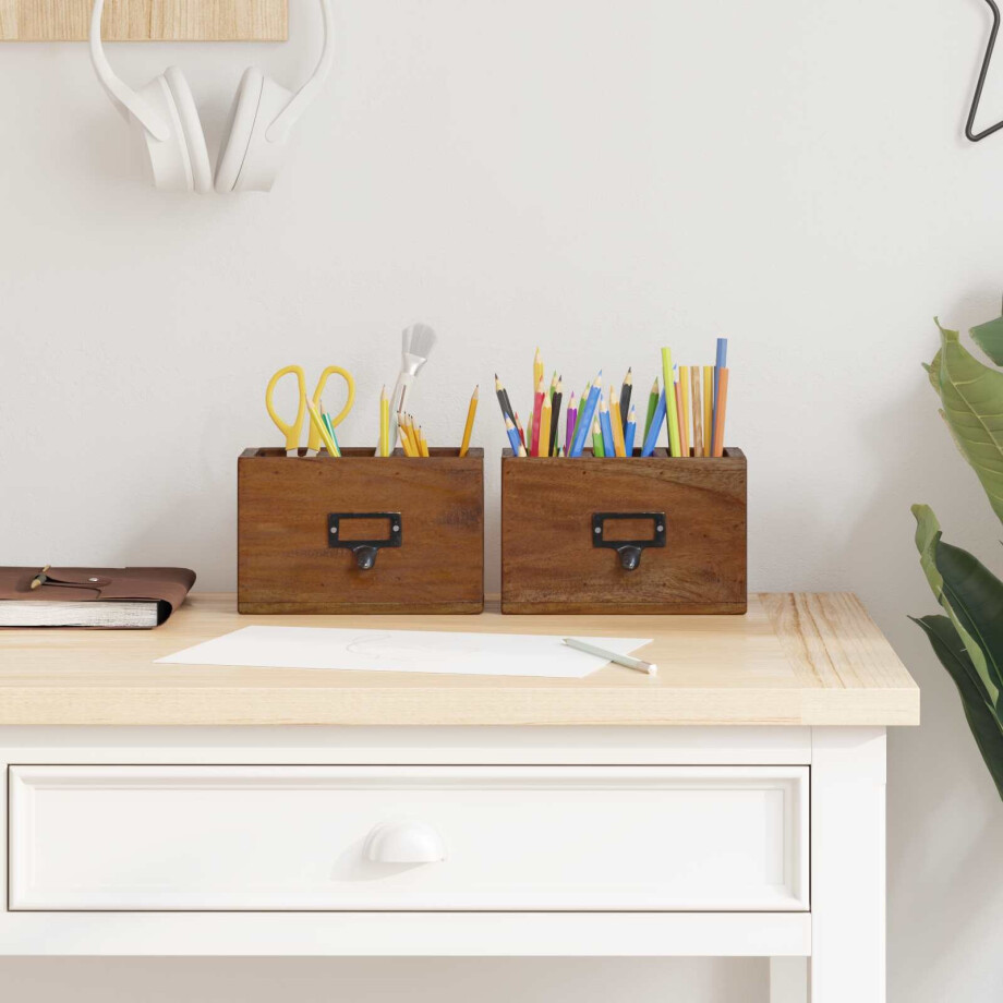 vidaXL Potloodetui Multikleur 18 x 10 x 12 cm Massief Mahoniehout afbeelding 1