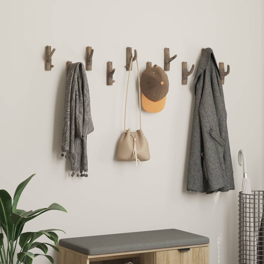 vidaXL Haak Bruin 4 x 4 x 14 cm Massief Gerecycled Hout afbeelding 1