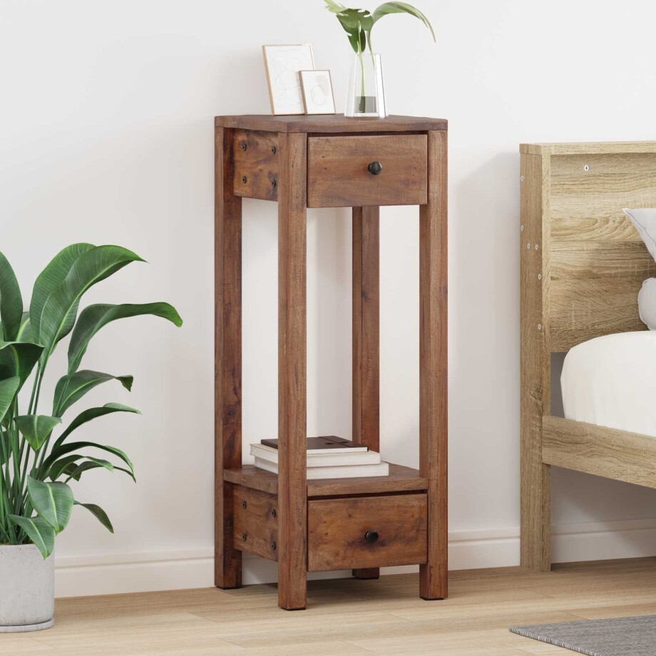 vidaXL Plantenstandaard met lade Bruin 30 x 30 x 80 cm Mahoniehout afbeelding 1