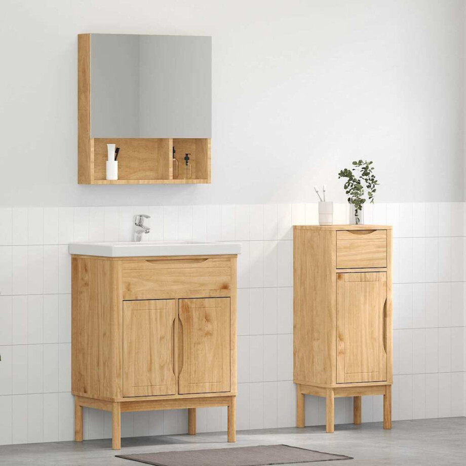 vidaXL Badkamermeubelset FLORO 2 pcs Wasbruin Massief Vurenhout afbeelding 1