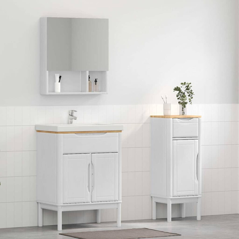 vidaXL Badkamermeubelset met lade FLORO 2 pcs Wit Massief Vurenhout afbeelding 1