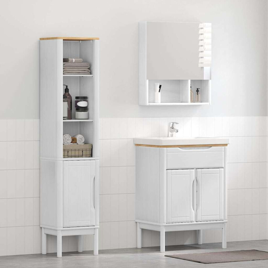 vidaXL Badkamermeubelset met plank FLORO 2 pcs Wit Massief Vurenhout afbeelding 1