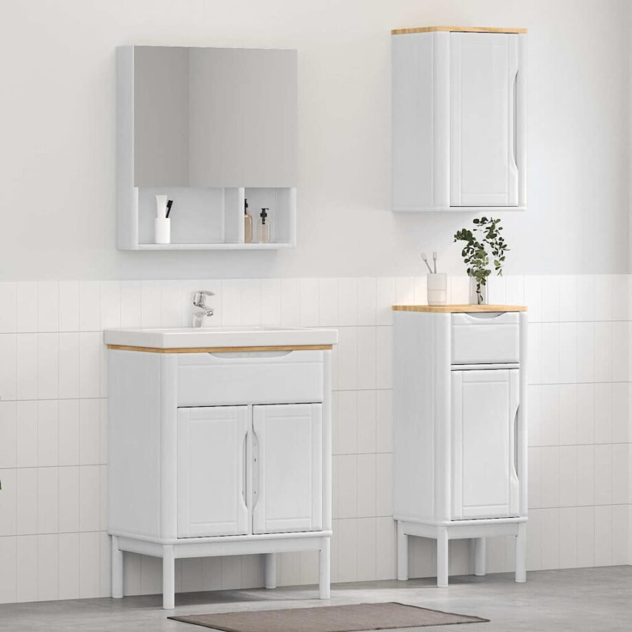 vidaXL Badkamermeubelset met lade FLORO 3 pcs Wit Massief Vurenhout vidaXL Badkamermeubelset met lade FLORO 3 pcs Wit Massief Vurenhout afbeelding 1