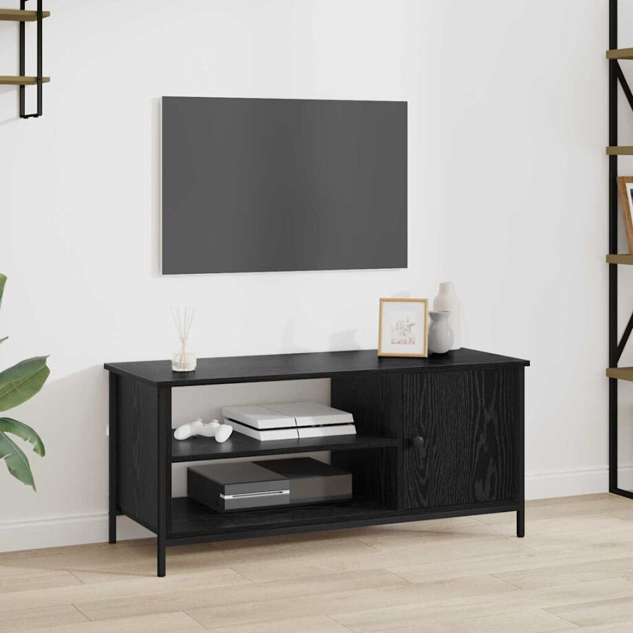 vidaXL TV-kast Zwart Eiken 100 x 40 x 45 cm Bewerkt hout vidaXL TV-kast Zwart Eiken 100 x 40 x 45 cm Bewerkt hout afbeelding 1