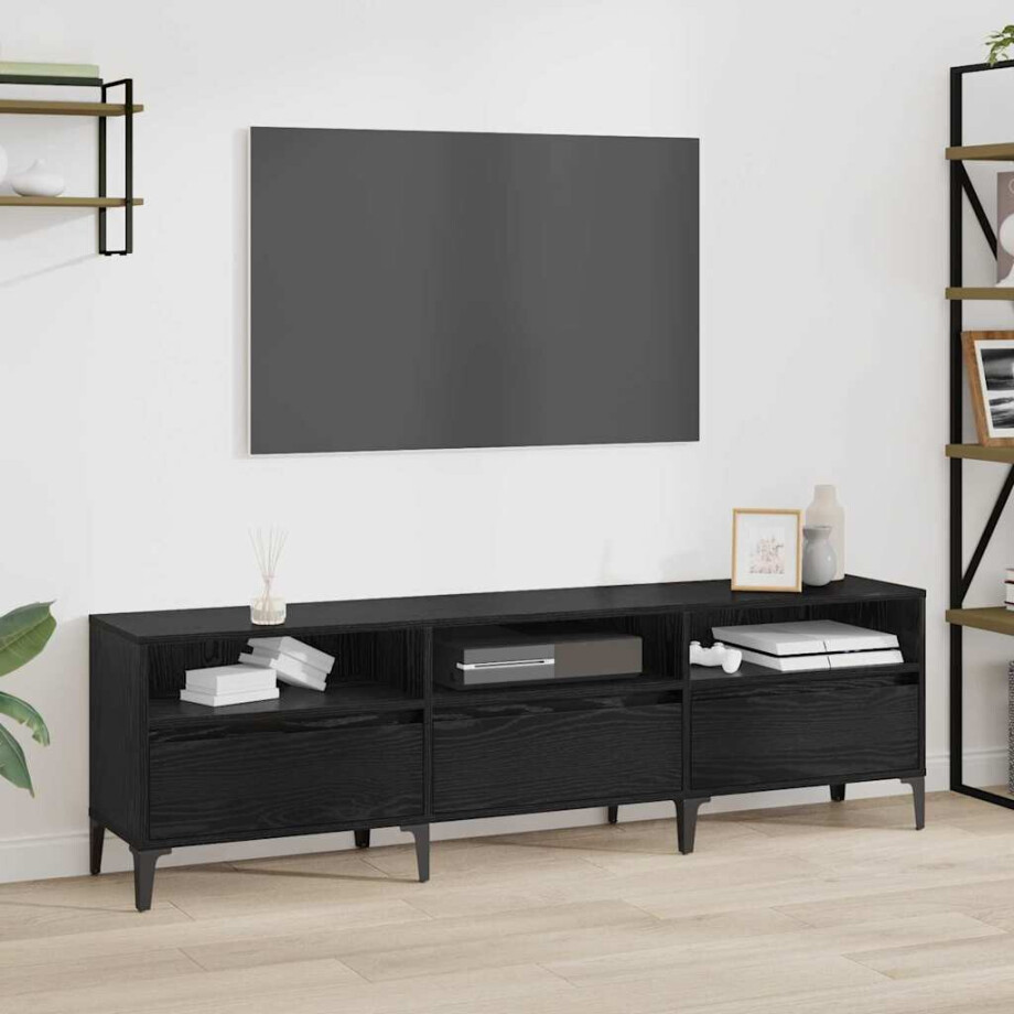 vidaXL TV-kast Zwart Eiken 150 x 30 x 45 cm Gemonteerd hout en ijzer vidaXL TV-kast Zwart Eiken 150 x 30 x 45 cm Gemonteerd hout en ijzer afbeelding 1