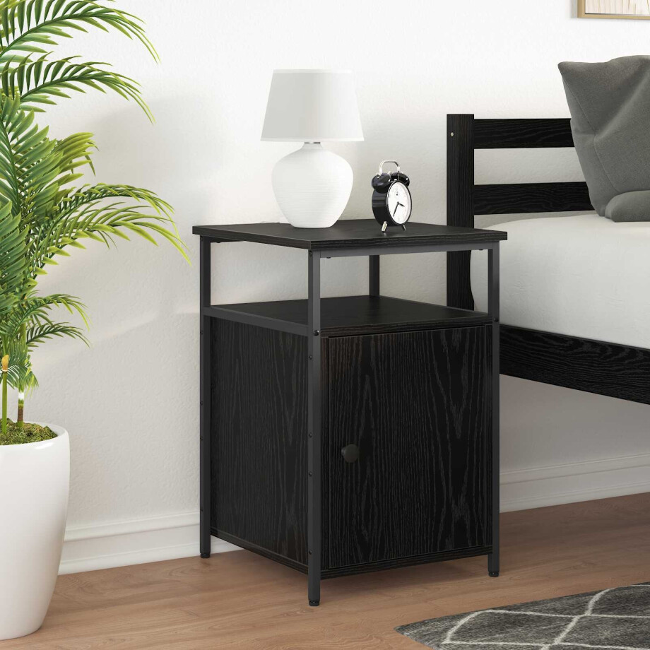 vidaXL Nachtkastje met lade 2 pcs Zwart eiken Bewerkt hout afbeelding 1