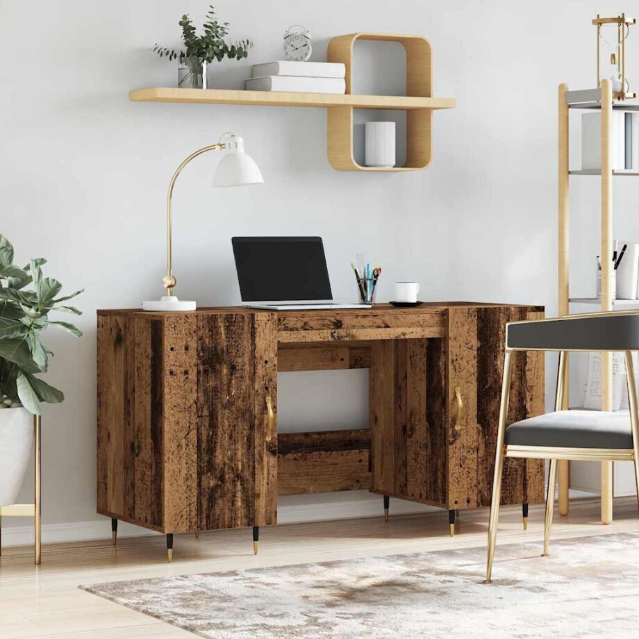 vidaXL Bureau met plank Oud hout 140 x 50 x 75 cm Bewerkt hout vidaXL Bureau met plank Oud hout 140 x 50 x 75 cm Bewerkt hout afbeelding 1