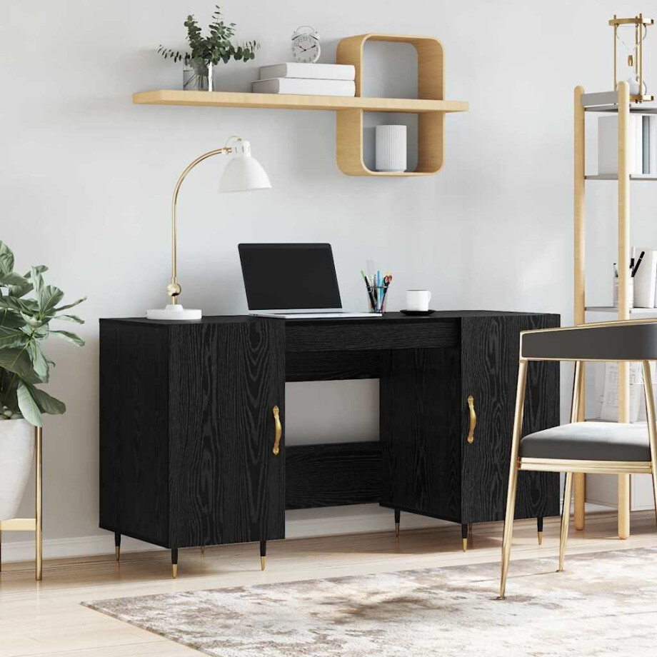 vidaXL Bureau met plank Zwart eiken 140 x 50 x 75 cm Bewerkt hout vidaXL Bureau met plank Zwart eiken 140 x 50 x 75 cm Bewerkt hout afbeelding 1