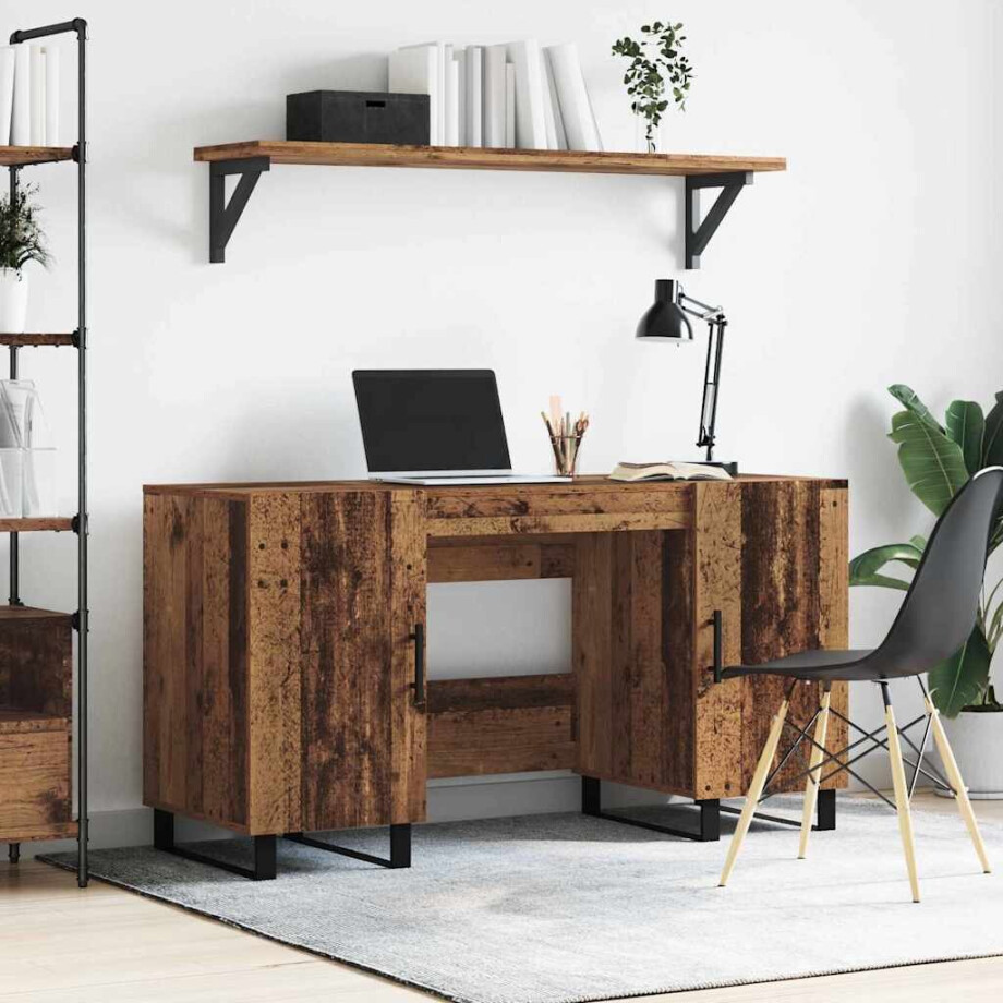 vidaXL Bureau met plank Oud hout 140 x 50 x 75 cm Bewerkt hout vidaXL Bureau met plank Oud hout 140 x 50 x 75 cm Bewerkt hout afbeelding 1