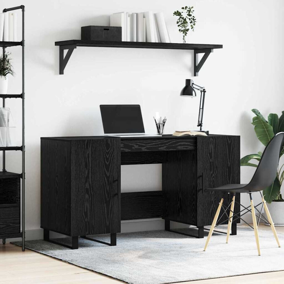 vidaXL Bureau met plank Zwart eiken 140 x 50 x 75 cm Bewerkt hout vidaXL Bureau met plank Zwart eiken 140 x 50 x 75 cm Bewerkt hout afbeelding 1
