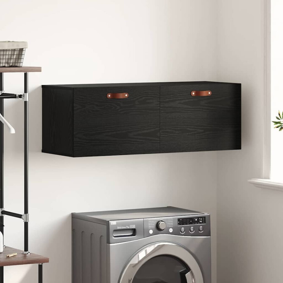 vidaXL Wandkast Zwart Eiken 100 x 36,5 x 35 cm Bewerkt hout vidaXL Wandkast Zwart Eiken 100 x 36,5 x 35 cm Bewerkt hout afbeelding 1