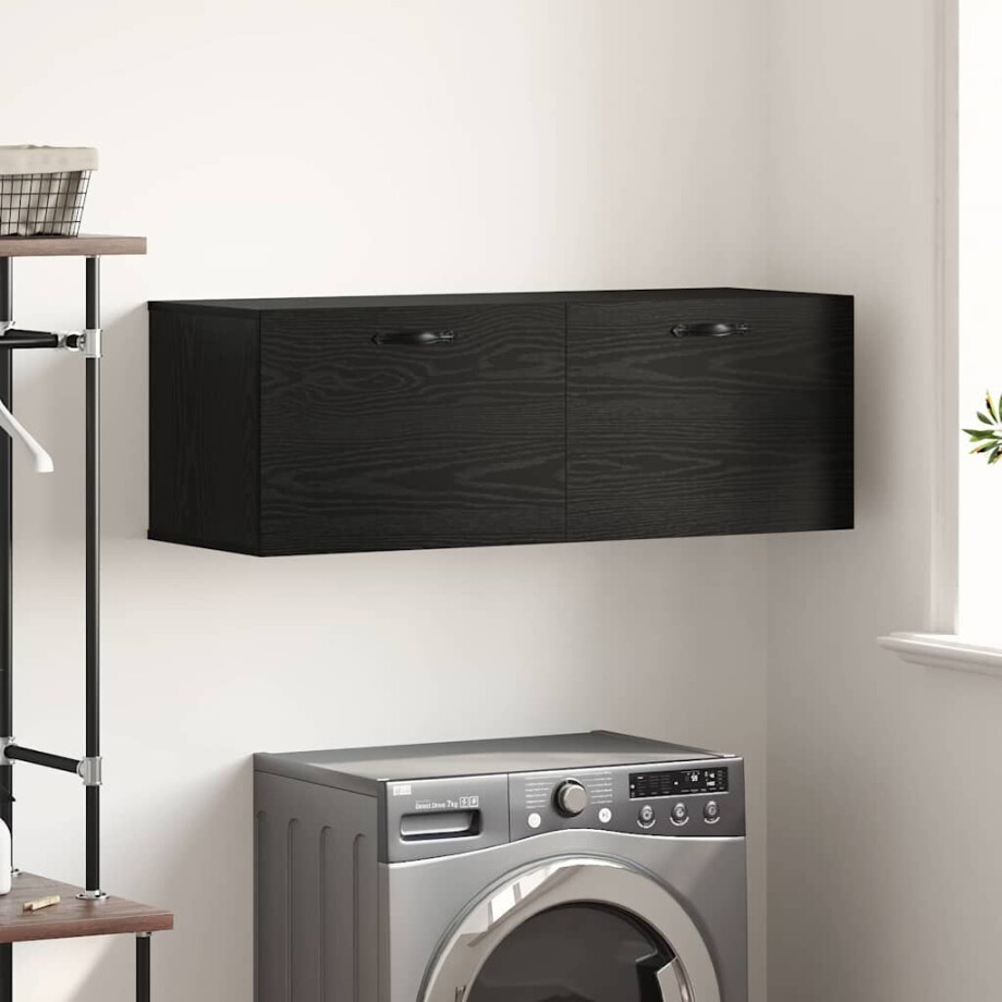 vidaXL Wandkast Zwart Eiken 100 x 36,5 x 35 cm Bewerkt hout vidaXL Wandkast Zwart Eiken 100 x 36,5 x 35 cm Bewerkt hout afbeelding 1