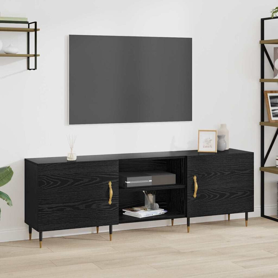 vidaXL TV-kast Zwart eiken 150 x 30 x 50 cm Bewerkt hout afbeelding 1