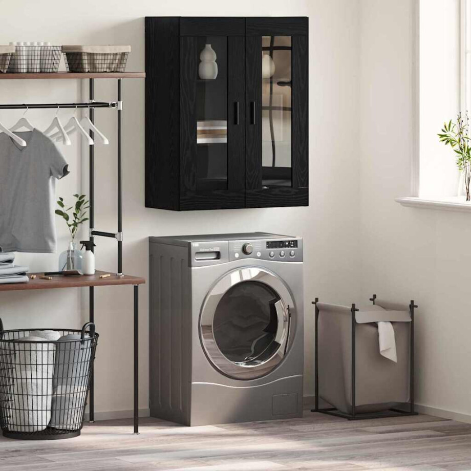 vidaXL Wandkast met plank Zwart eiken 69.5 x 34 x 90 cm Bewerkt hout afbeelding 1