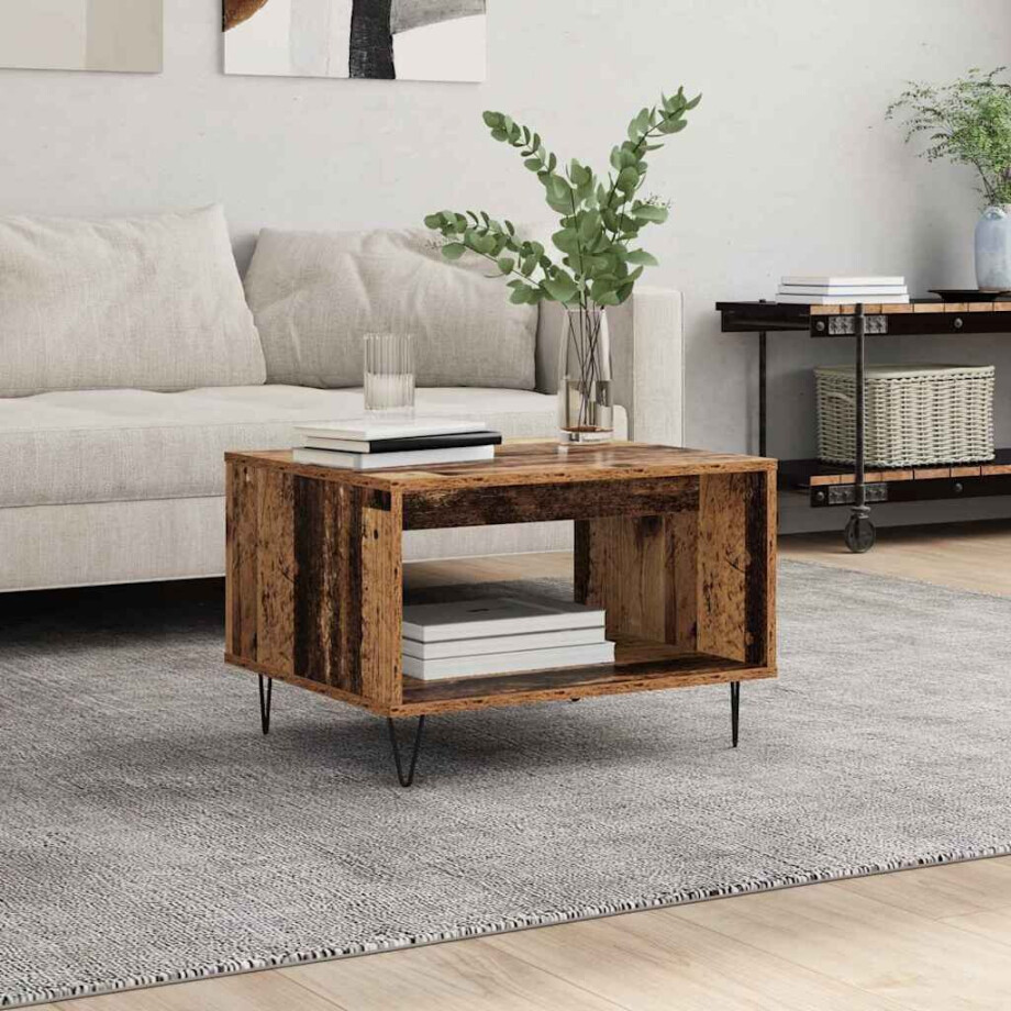 vidaXL Salontafel Oud hout 60 x 50 x 40 cm Bewerkt hout afbeelding 1