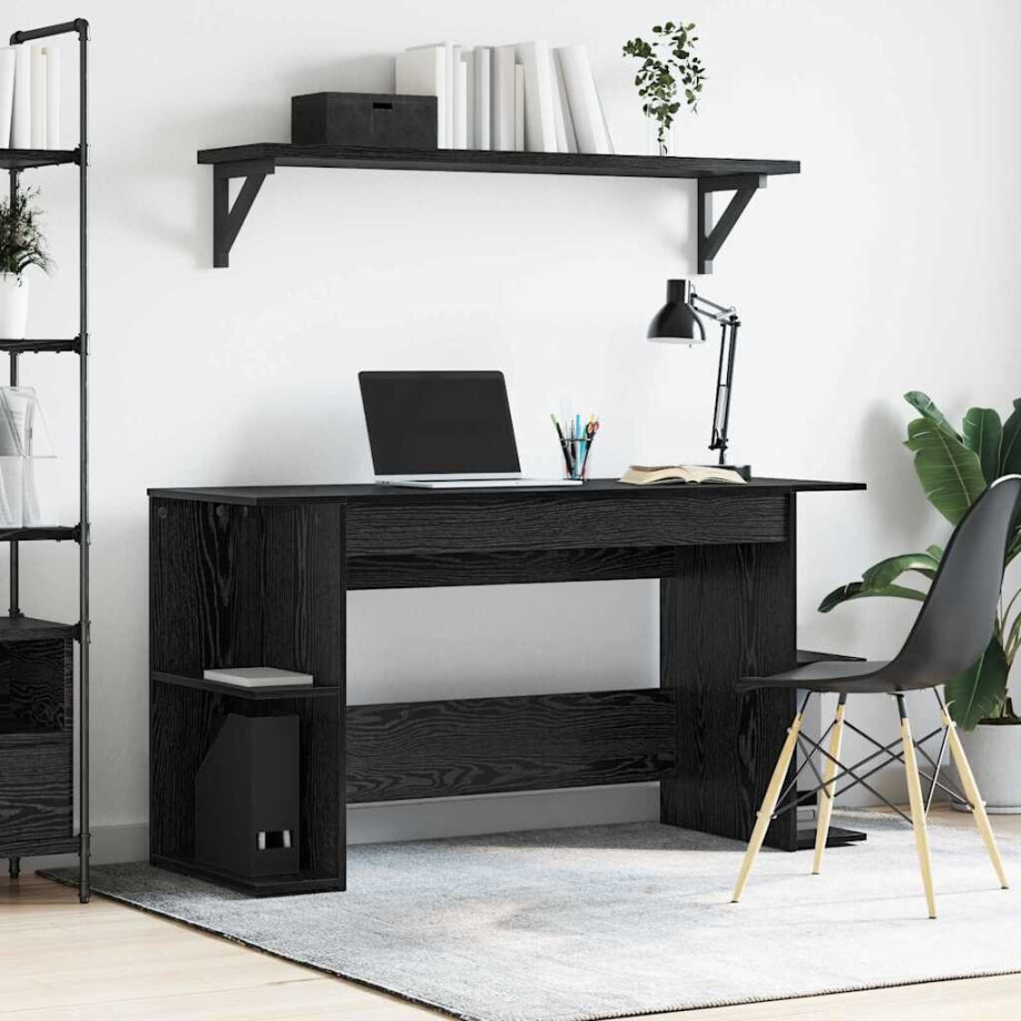 vidaXL Bureau met plank Anders met opslag Zwart eiken Bewerkt hout afbeelding 1