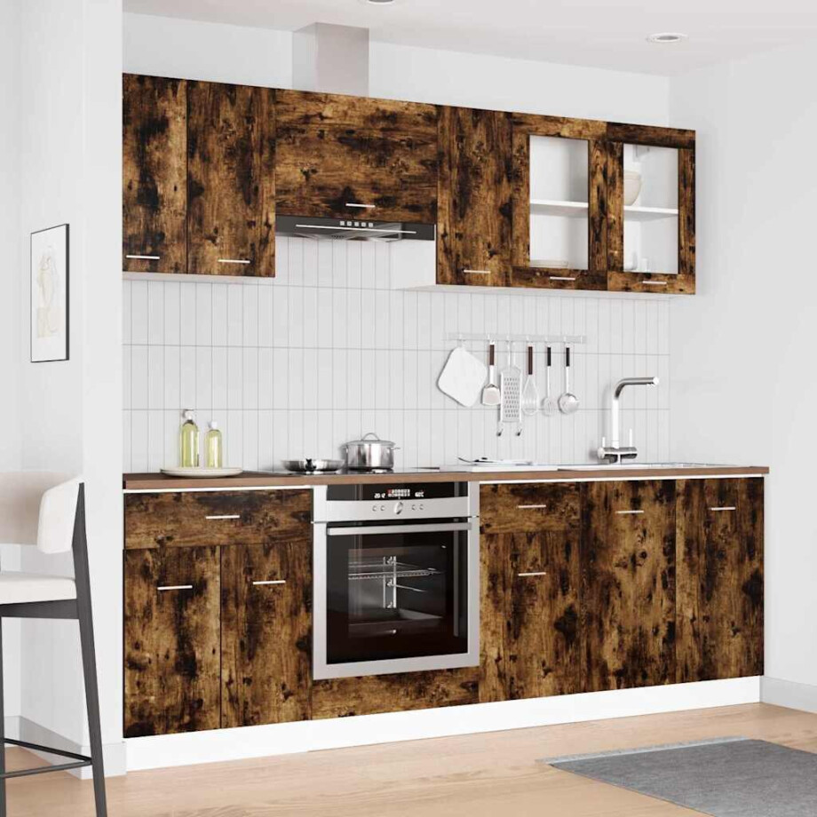 vidaXL Keukenkastenset met lade Lyon 8 pcs Gerookt eiken Bewerkt hout vidaXL Keukenkastenset met lade Lyon 8 pcs Gerookt eiken Bewerkt hout afbeelding 1