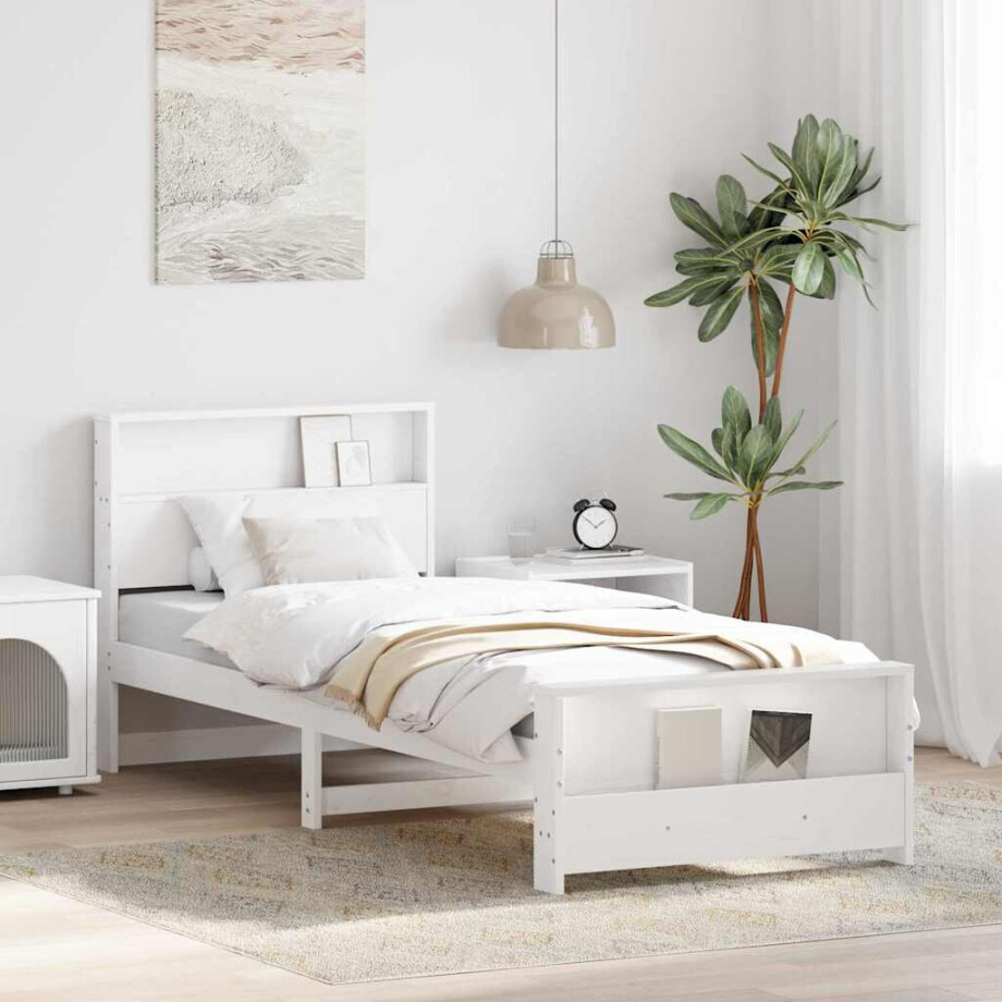 vidaXL Bedframe met hoofdeinde Wit 90 x 200 cm Bewerkt hout afbeelding 1