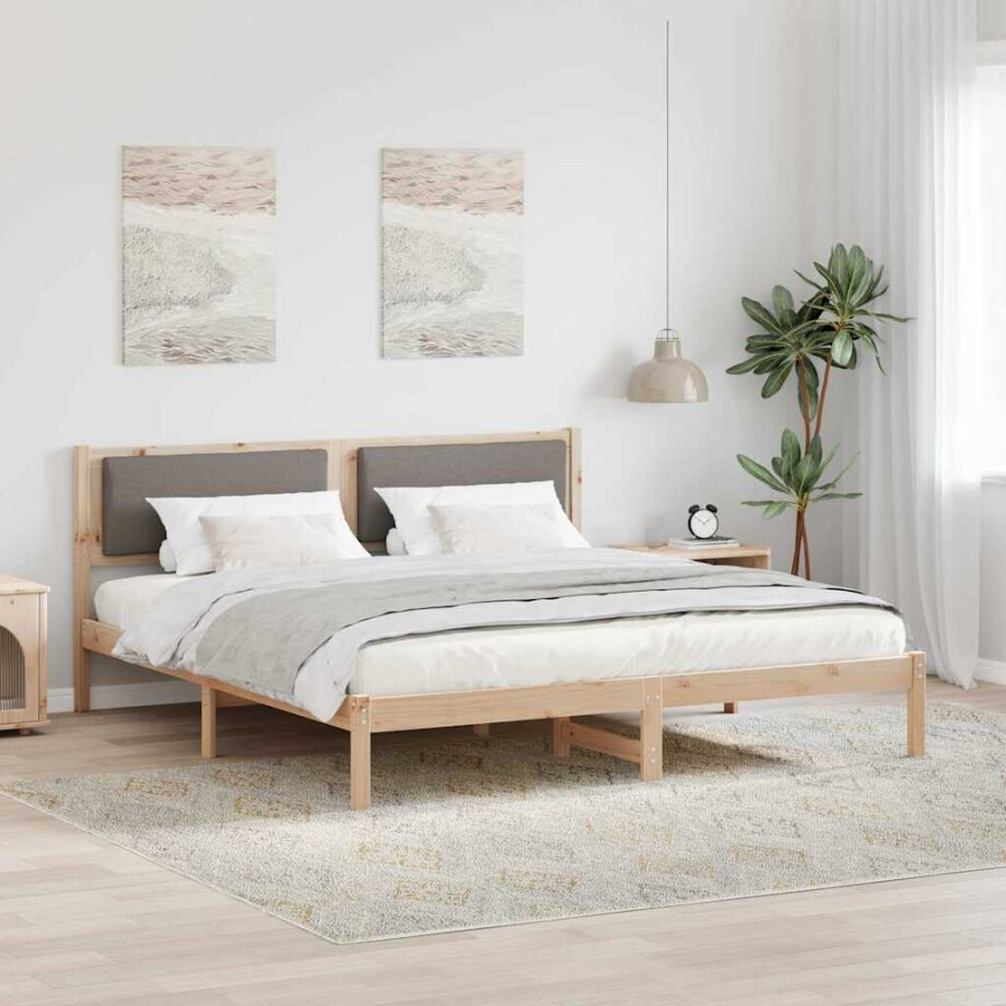 vidaXL Bedframe met hoofdeinde Taupe 180 x 200 cm Massief grenenhout afbeelding 1