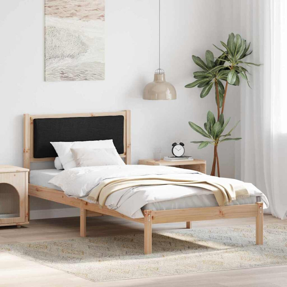 vidaXL Bedframe met hoofdeinde Zwart 90 x 190 cm Massief grenenhout vidaXL Bedframe met hoofdeinde Zwart 90 x 190 cm Massief grenenhout afbeelding 1