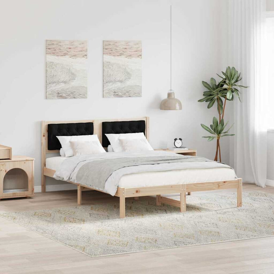 vidaXL Bedframe met hoofdeinde Zwart 140 x 200 cm Massief grenenhout afbeelding 1