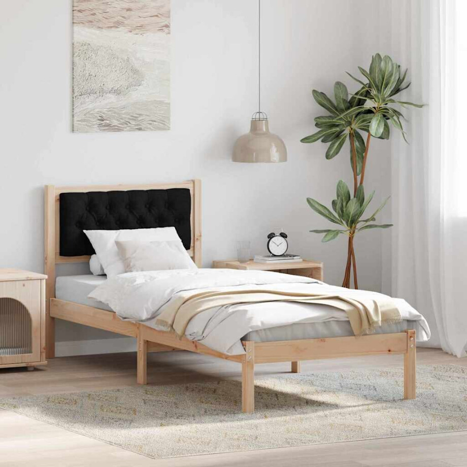 vidaXL Bedframe met hoofdeinde Zwart 75 x 190 cm Massief grenenhout vidaXL Bedframe met hoofdeinde Zwart 75 x 190 cm Massief grenenhout afbeelding 1