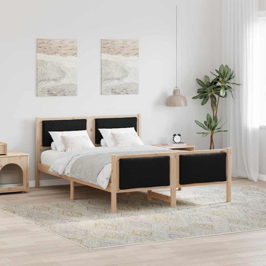 vidaXL Bedframe met hoofdeinde Zwart 140 x 190 cm Stof afbeelding 1