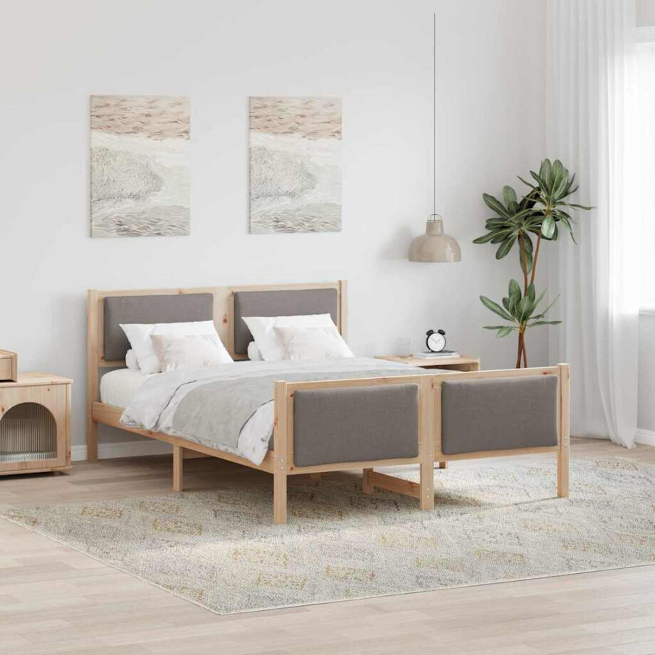 vidaXL Bedframe met hoofdeinde Taupe 140 x 190 cm Stof afbeelding 1