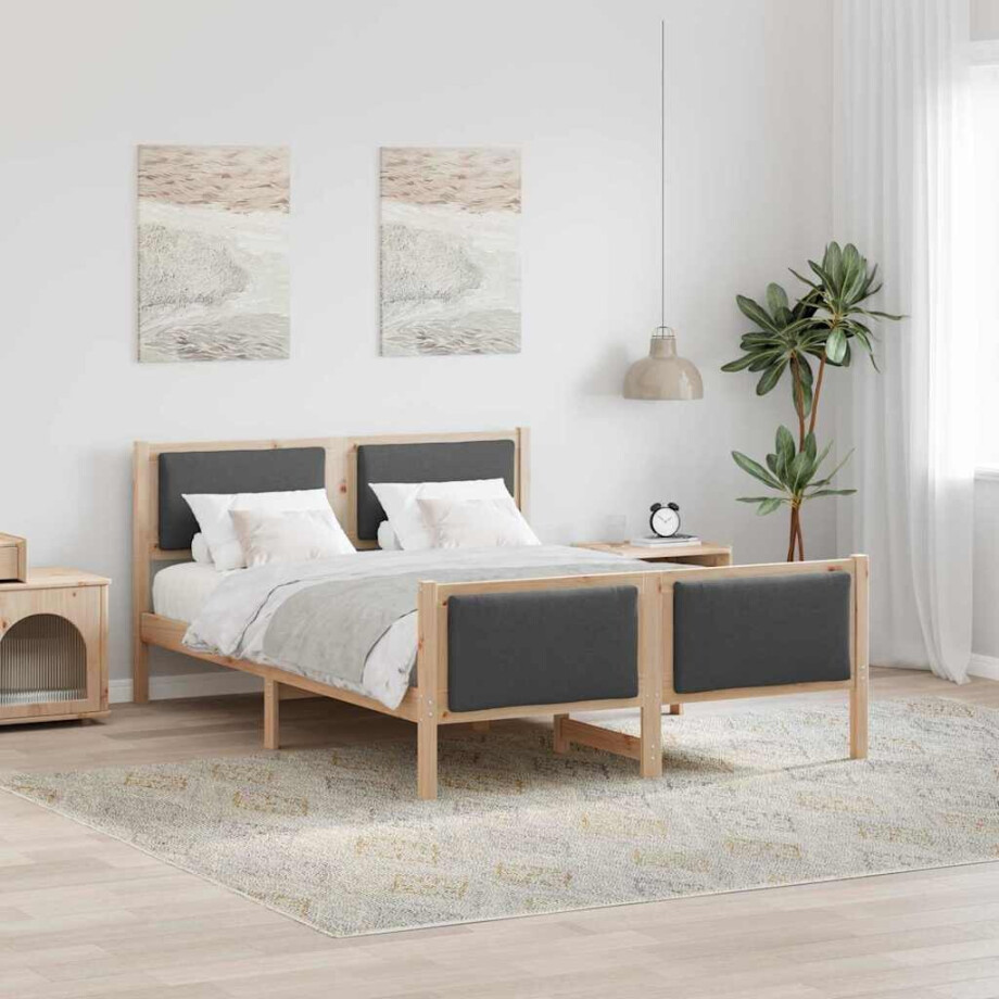 vidaXL Bedframe met hoofdeinde Donkergrijs 135 x 190 cm Stof vidaXL Bedframe met hoofdeinde Donkergrijs 135 x 190 cm Stof afbeelding 1