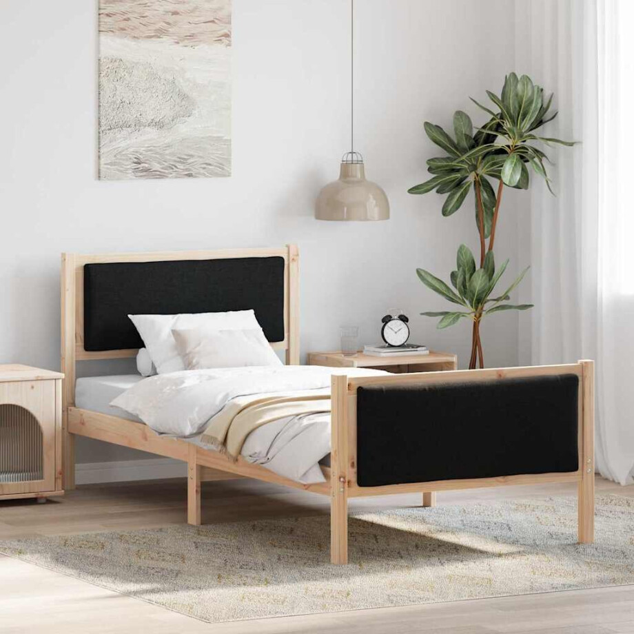 vidaXL Bedframe met hoofdeinde Zwart 100 x 200 cm Stof afbeelding 1