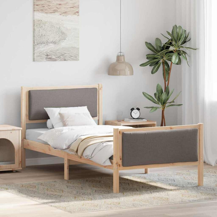 vidaXL Bedframe met hoofdeinde Taupe 90 x 200 cm Stof afbeelding 1