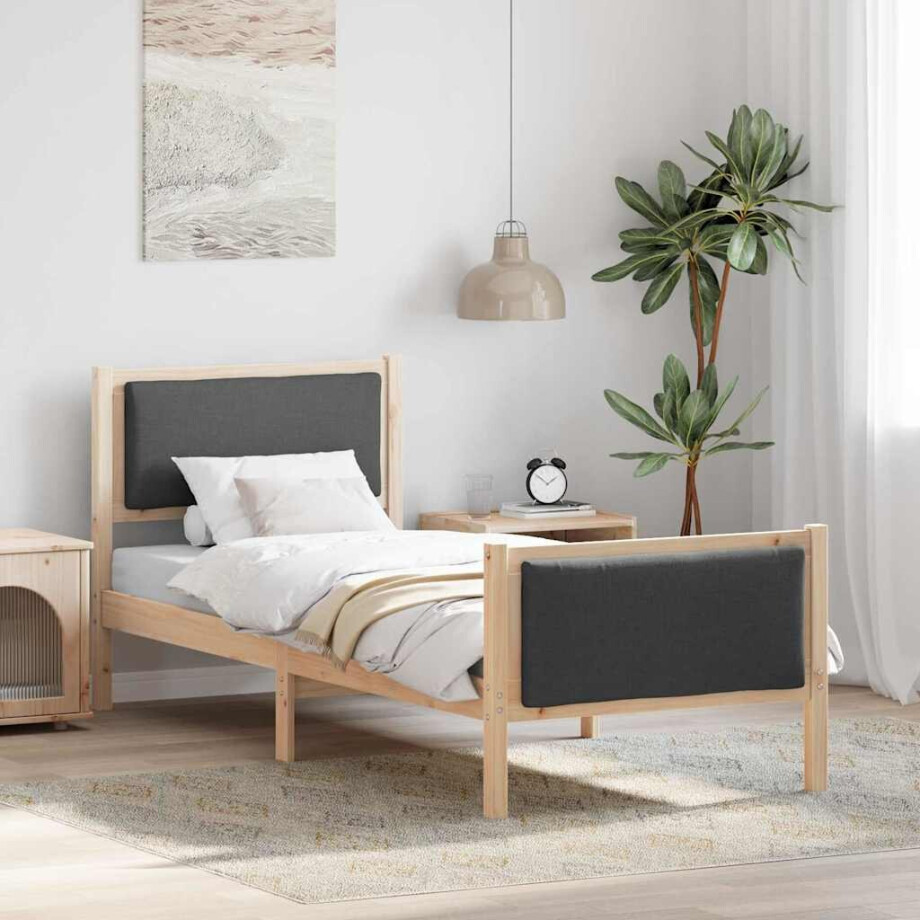vidaXL Bedframe met hoofdeinde Donkergrijs 80 x 200 cm Stof vidaXL Bedframe met hoofdeinde Donkergrijs 80 x 200 cm Stof afbeelding 1