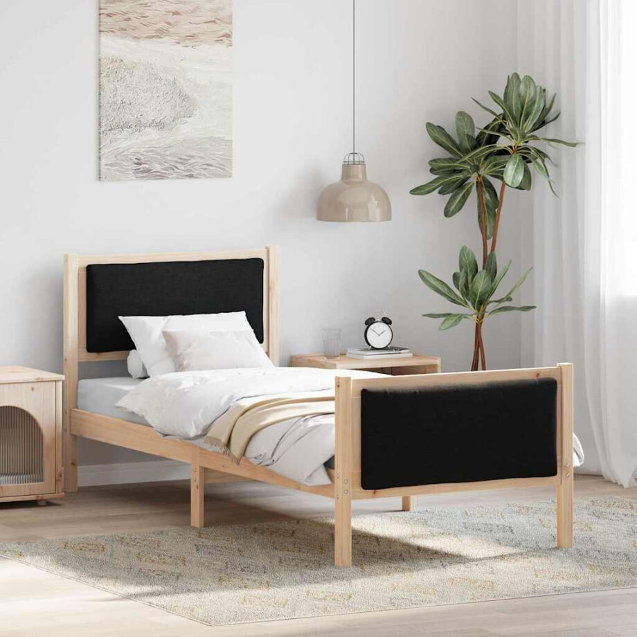 vidaXL Bedframe met hoofdeinde Zwart 80 x 200 cm Stof afbeelding 1