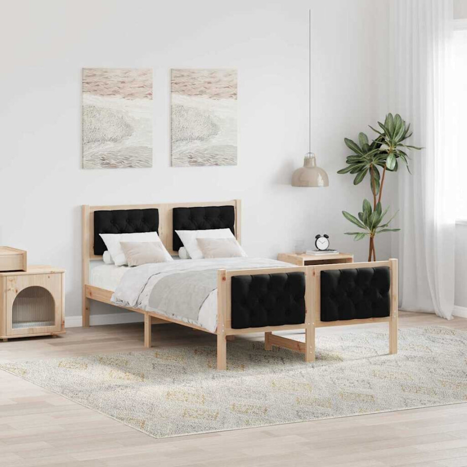 vidaXL Bedframe met hoofdeinde Zwart 135 x 190 cm Massief grenenhout vidaXL Bedframe met hoofdeinde Zwart 135 x 190 cm Massief grenenhout afbeelding 1