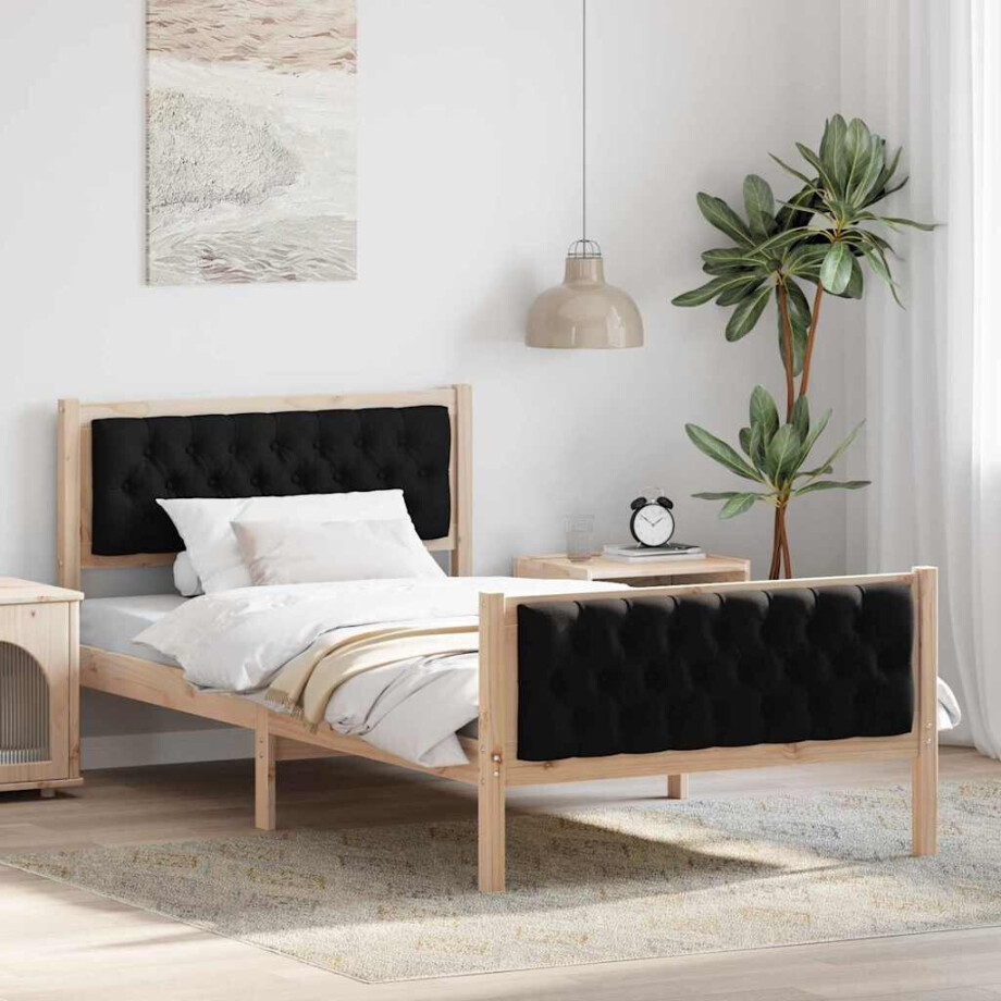 vidaXL Bedframe met hoofdeinde Zwart 100 x 200 cm Massief grenenhout vidaXL Bedframe met hoofdeinde Zwart 100 x 200 cm Massief grenenhout afbeelding 1
