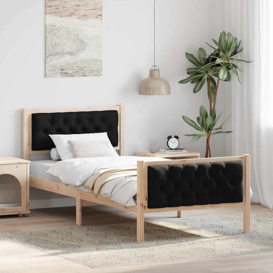 vidaXL Bedframe met hoofdeinde Zwart 90 x 200 cm Massief grenenhout vidaXL Bedframe met hoofdeinde Zwart 90 x 200 cm Massief grenenhout afbeelding 1