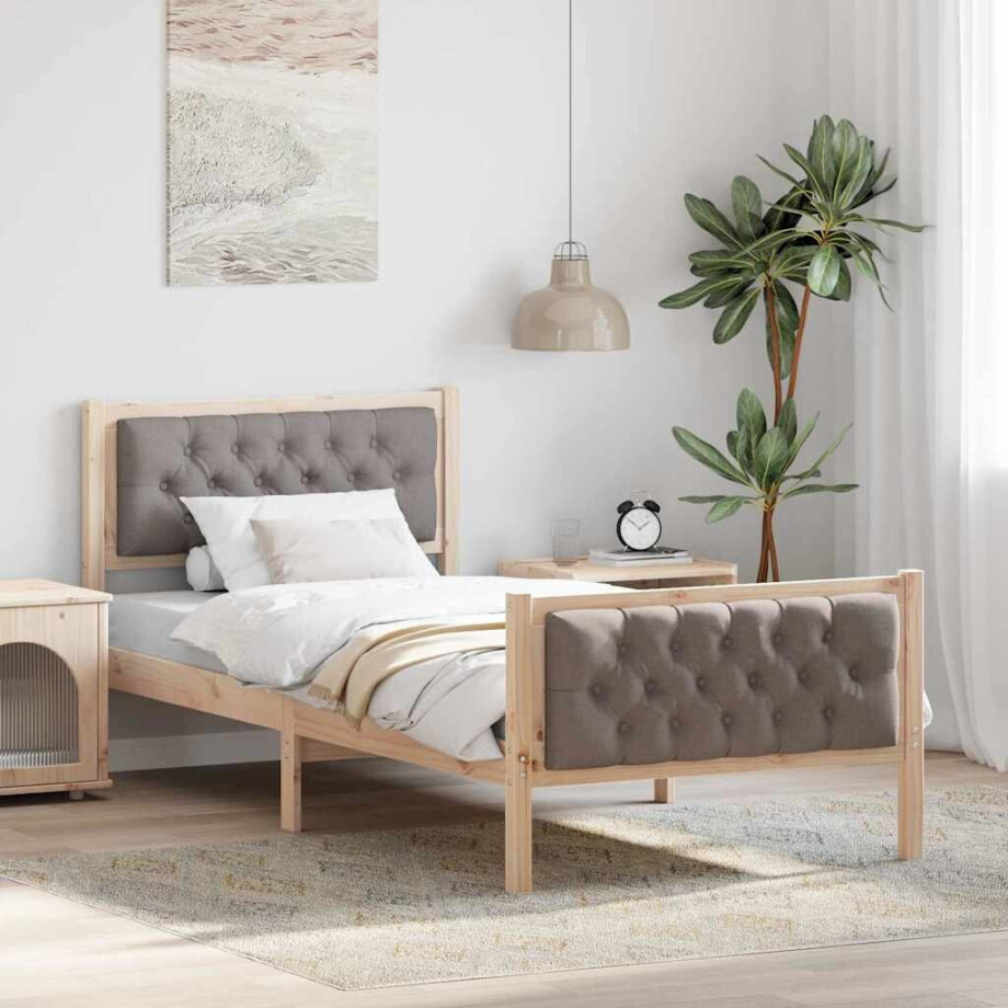 vidaXL Bedframe met hoofdeinde Taupe 90 x 200 cm Massief grenenhout vidaXL Bedframe met hoofdeinde Taupe 90 x 200 cm Massief grenenhout afbeelding 1