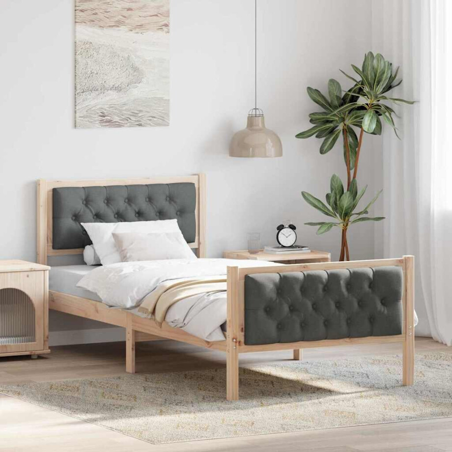 vidaXL Bedframe Donkergrijs 90 x 190 cm Massief grenenhout afbeelding 1