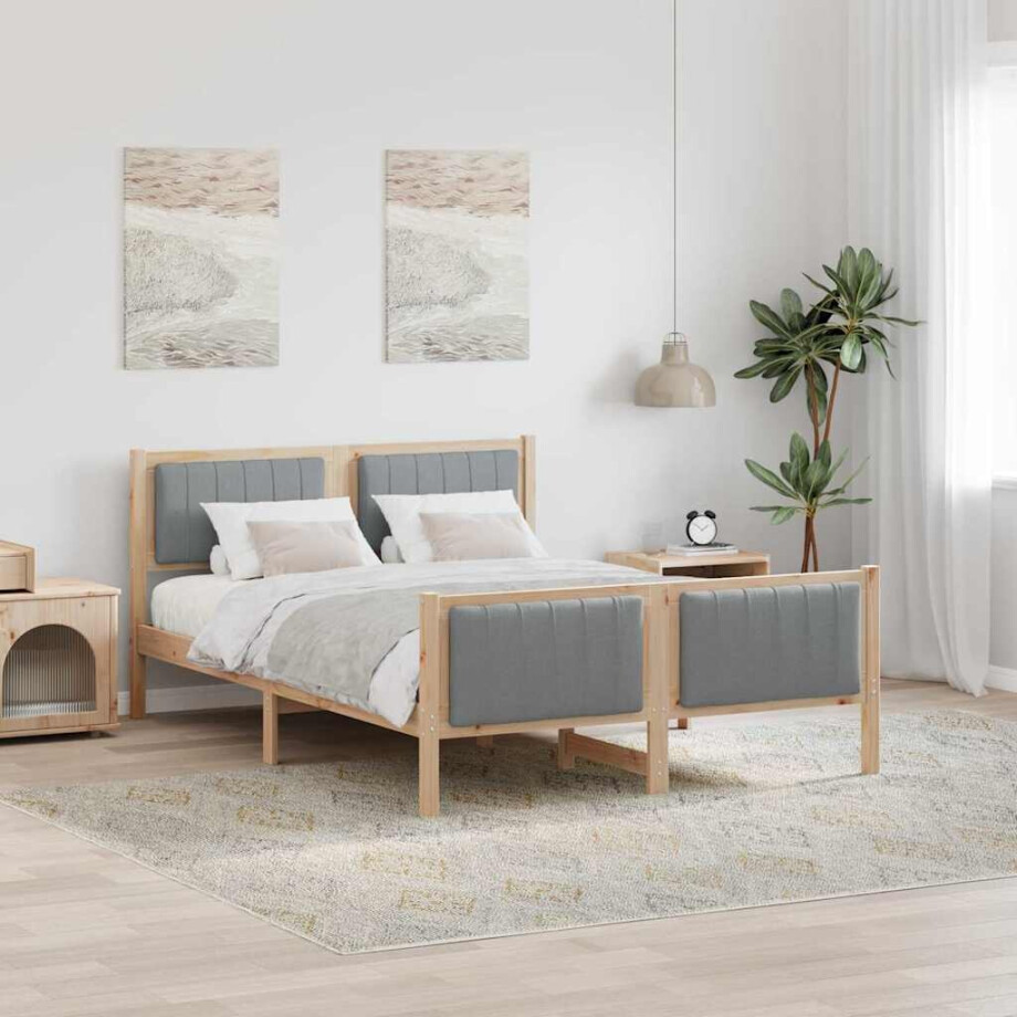 vidaXL Bedframe Bruin en lichtgrijs 135 x 190 cm Massief grenenhout afbeelding 1