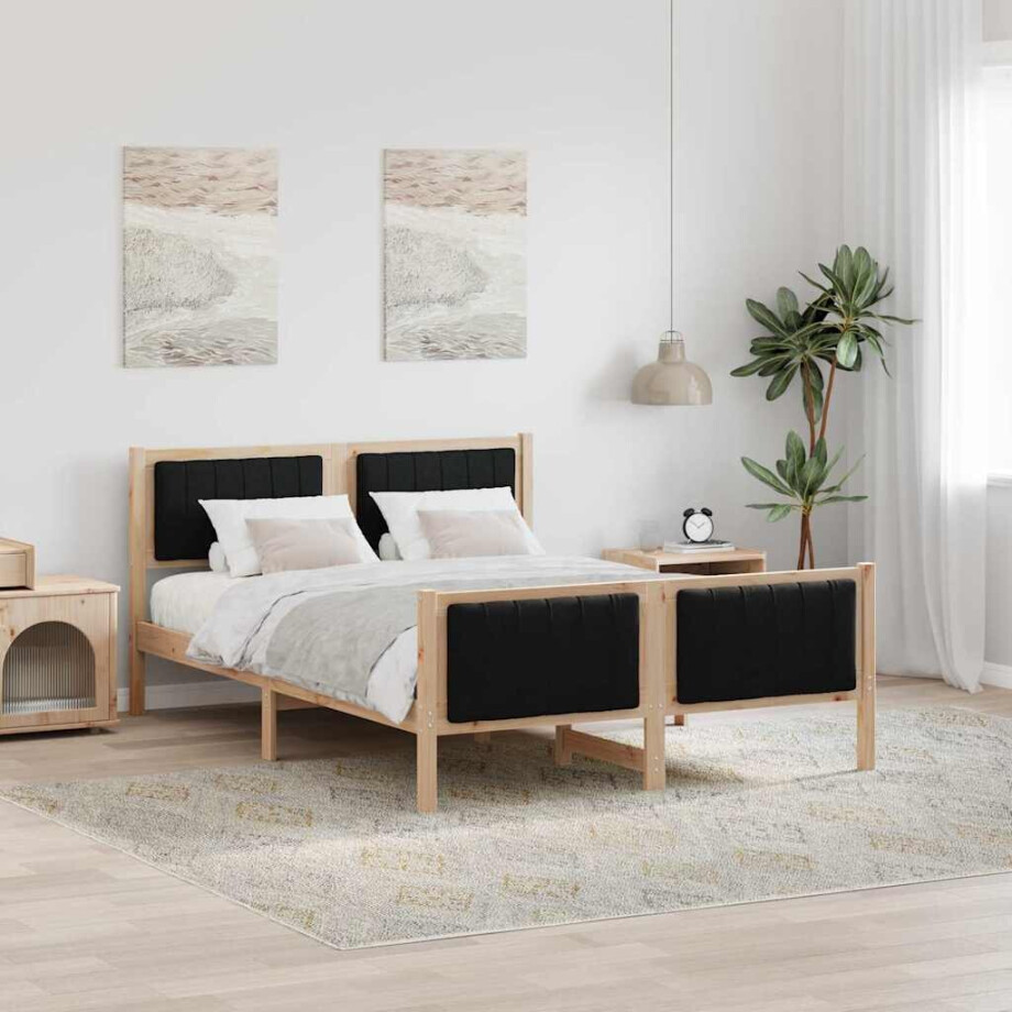 vidaXL Bedframe Bruin en zwart 135 x 190 cm Massief grenenhout vidaXL Bedframe Bruin en zwart 135 x 190 cm Massief grenenhout afbeelding 1